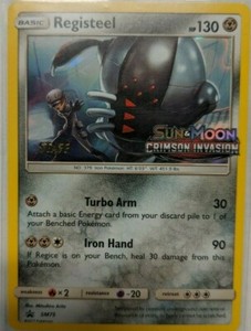Pokemon TCG Registeel SM75 Crimson Invasion STAFF Prerelease Promo Card M/NM