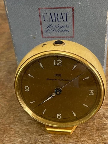 Carat Travel Alarm Clock France 1940's Art-Deco 7 Jewels Original Box Working Cover