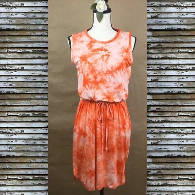 Calvin Klein Women’s Vibrant Sundress Tie-Dye Orange Sleeveless Dress Sz 10 New! - Image 1 of 4