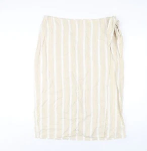Principles Womens Beige Striped Linen A-Line Skirt Size 16 Zip - Picture 1 of 10