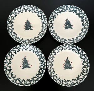 Set of 4 Christmas Tree Winter Wonderland Tienshan 7.75" Salad Plates Folk Craft - Picture 1 of 5