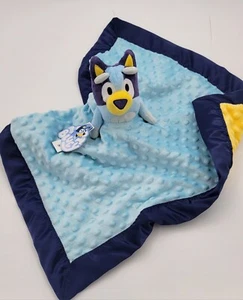 Lovey Blue Satin Binding Bluey Stuffed  Plush Security Blanket for Toddlers,  - Foto 1 di 9