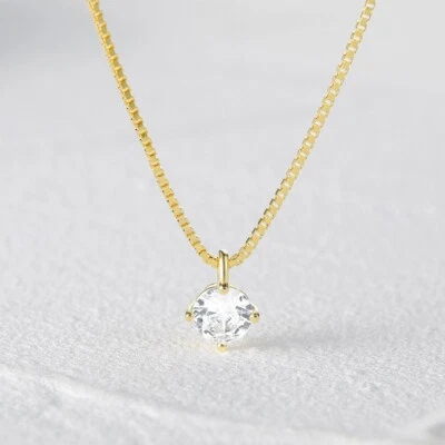 Collar de un solo diamante | Collar de diamantes de oro de 18 quilates | Colgante de oro clásico regalo Foto 1 de 4