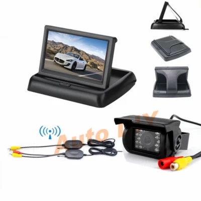 Wireless 18 LED Car Reverse Backup Camera + 4.3" Foldable Monitor Rear view Kit - Image 1 of 4