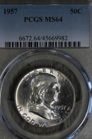 Beautiful Near GEM Uncirculated 1957 Franklin Half Dollar - PCGS MS64! Cover