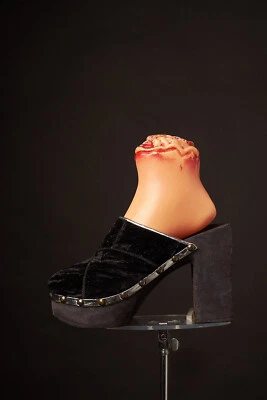 1970s Black Velvet Platforms Mules Heels Shoes - Image 1 of 4
