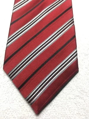 GEOFFREY BEE МУЖСКОЙ ГАЛСТУК КРАСНЫЙ С ЧЕРНЫЙ СЕРЫЙ БЕЛЫЕ ПОЛОСЫ 3,75 X 60 - Изображение 1 из 4