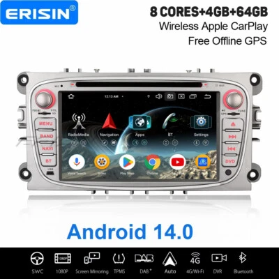 64GB Android 14 Autoradio Navi DSP CarPlay DAB+ Ford Focus C/S-Max Mondeo Galaxy - Bild 1 von 4