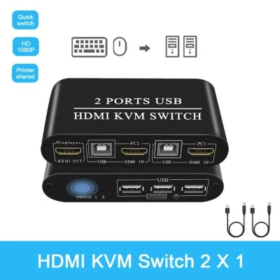 4K HDMI KVM Switch 2 In 1 Out HDMI-compatible/USB 2.0 KVM Switcher Box - Image 1 of 4