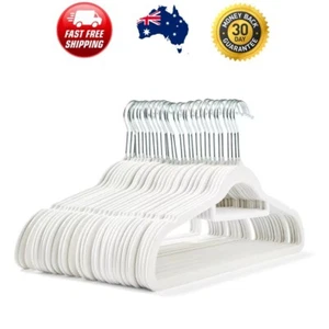 30 Pack Flocked Hangers - White Coat/clothes Hanger Velvet Flocked Non Slip Au* - Picture 1 of 9