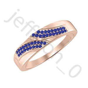 0.40 Ctw Created Blue Sapphire 14K Rose Gold Over Anniversary Band Men's Ring - Picture 1 of 5