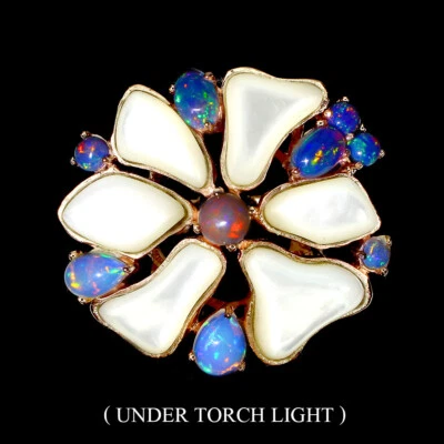 Anillo Madreperla 15x10mm Ópalo Negro Ópalo de Fuego 925 Plata de Ley Si Foto 1 de 4