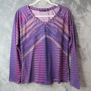 prAna Shirt Womens XL Extra Large Purple Geometric Striped Long Sleeve V Neck US - Picture 1 of 9