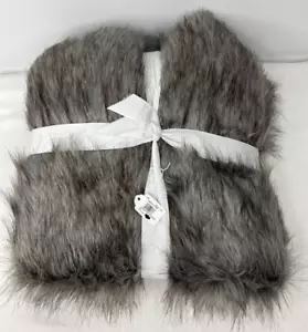 Pottery Barn Luxe Faux Fur Throw Blanket Gray Ombre 50" x 60" Luxurious A - Picture 1 of 5