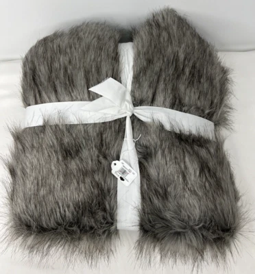 Pottery Barn Luxe Faux Fur Throw Blanket Gray Ombre 50" x 60" Luxurious - Image 1 of 4