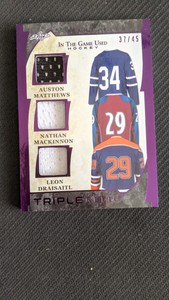 2023 LEAF ITG USED HOCKEY MATTHEWS MACKINNON DRAISAITL #ed 37/45 TRIPLE JERSEY