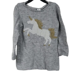 Carter's Kid Sz 5T Lurex Gray Metallic Gold Unicorn Tunic Lightweight Sweater - Picture 1 of 9