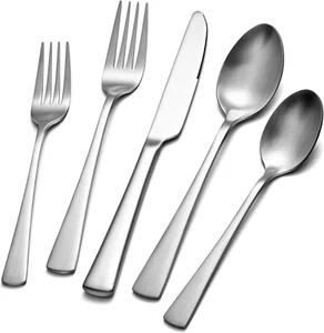 30-Piece Silverware Set, 18/10 Stainless Steel Flatware Set for 6, Matte Satin F - Picture 1 of 7