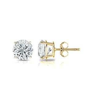 14k Yellow Gold Round Diamond Simulant Stud Earrings 4Prong(1/4-2ct,AAA Quality) - Picture 1 of 4