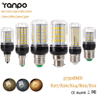 LED Corn Bulb 5730 SMD E27 E14 B22 9W 12W 15W 20W 25W 30W 35W Light White Lamp - Image 1 of 4