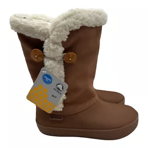 Crocs Modessa Boots Women's Size 7 Brown Suede Faux Fur Button Warm Winter NWT - Picture 1 of 10