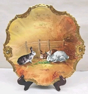 Selten A Broussillan signierter Limoges Coronet handbemalter Kaninchen Teller 9,5" - Bild 1 von 11