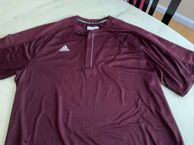 Adidas Mens Sz 3XL Cherry Red Baseball Shirt 1/4 Quarter Zip Pullover Short - Image 1 of 4