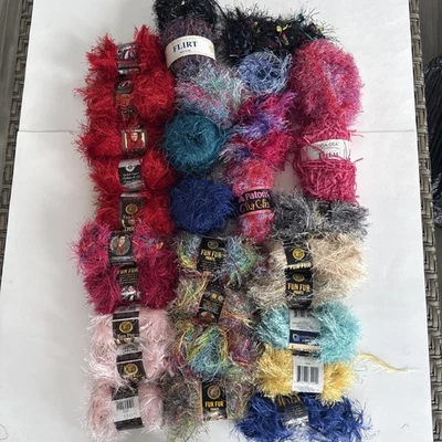 Large Lot 20+ skeins Fun Fur and other Specialty Eyelash Yarns Lion Brand & - Image 1 of 4