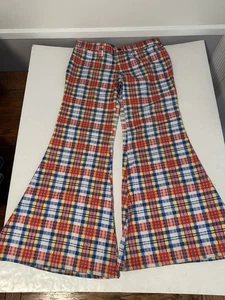 Vintage 60s 70s Super Bell Bottoms Plaid Flare Leg Hip Hugger Low Rise Boho - Bild 1 von 9