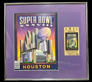 2004 SUPER BOWL XXXVIII FRAMED PROGRAM & TICKET TOM BRADY NEW ENGLAND PATRIOTS - Picture 1 of 4