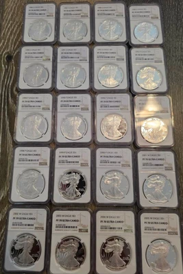 1986-2005 Lot of American Silver Eagles All Proofs Set PF70 Ultra Cameo NGC - Image 1 of 4