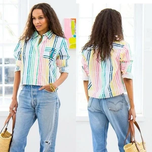 Camicia Kerri Rosenthal Joey Beach a righe blusa con bottoni top cotone taglia XS - Foto 1 di 13