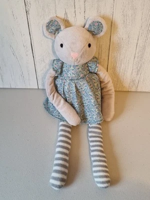John Lewis Mouse Soft Toy Striped Grey Legs Blue Floral Dress Ears Approx 18" - Image 1 of 4