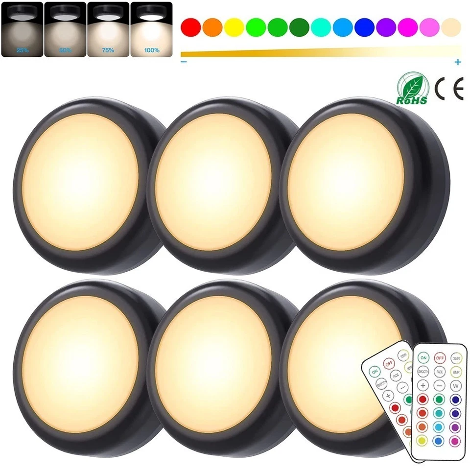 RGBW LED Puck Lights Wireless Remote Dimmable Lighting Kitchen Closet Cabinet AU - image 1 of 4
