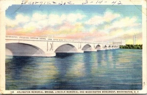 Washington DC Arlington Memorial Bridge Vintage Postcard Postmarked 1942 - Picture 1 of 2
