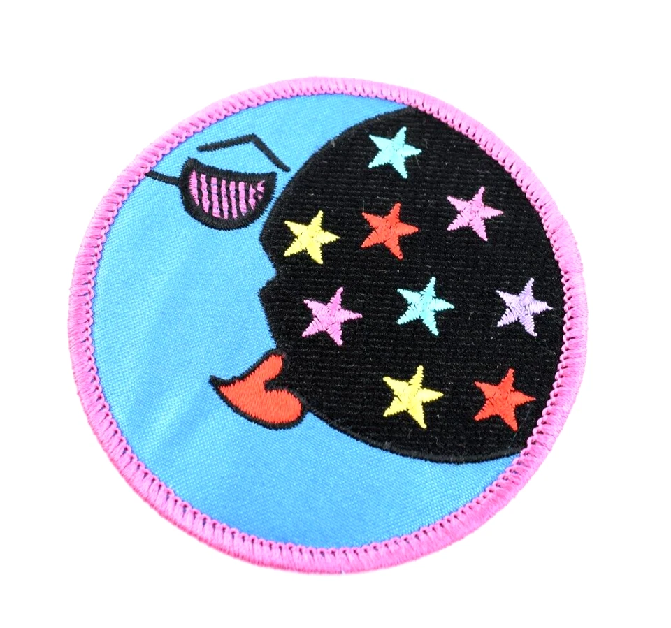 Blue Crescent Moon & Stars Embroidered Iron on Sew on Patch Applique Badge - Image 1 of 1