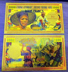++ GUADELOUPE (FRANCE ) : GOLD POLYMER BANKNOTE 1000 FRANCS 1959 ++ E - Picture 1 of 3