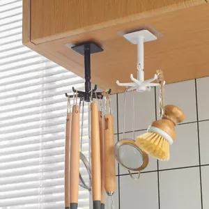 Kitchen Hooks Adhesive 6-Claw Wall Door Hook Ties Bag Hanging Rack 360 Degrees - Picture 1 of 13