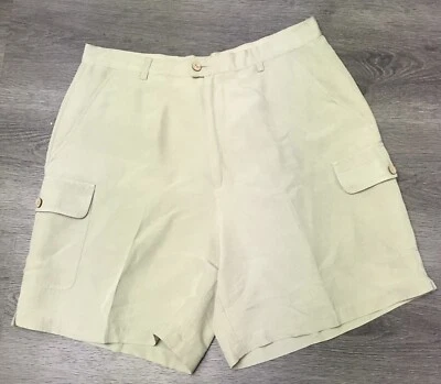 Tommy Bahama Shorts Woman’s Taupe Greenish Cargo 100% Silk Size 12 Neutral - Image 1 of 4