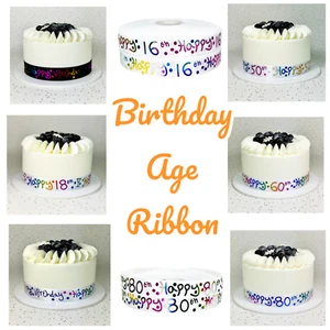 2m x 25mm Happy"AGE" Birthday Ribbon for Birthday Cake Gift Wrap Decoration  - Picture 1 of 32