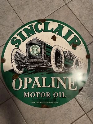 Antique Style Barn Find Look Sinclair Dino Dealer Opaline Oil Race Car Pump Sign - Изображение 1 из 2