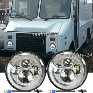 Pair 7" Round LED Headlights Hi-Low Beam Fit Chevrolet P10 P20 P30 Van Chrome - Picture 1 of 10