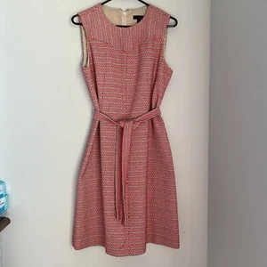 J.Crew Italian Tie Waist Dress in Tweed Red White Multi Women's Size 8 - Picture 1 of 20