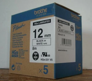 Brother HGe-231V5 5 x Tape black white 12mmx8m P-touch RT700 PT-P900W PT-P950NW - Picture 1 of 1