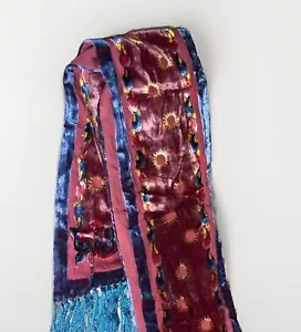 Metropolitan Museum of Art MMA Scarf Rayon Silk Burgundy Blue Fringe - Picture 1 of 7
