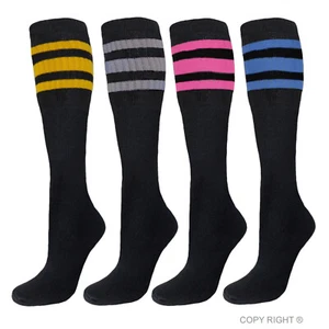 4 Pk TUBE SOCKS COTTON MULTICOLOR STRIPES LONG SPORTS SOCKS OLD SCHOOL 21 INCH - Picture 1 of 6