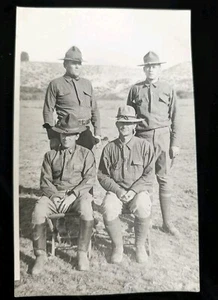Antique Photo Postcard 1910s Rppc 4 Men Soldiers Field Uniforms WWI Or Earlier - Picture 1 of 3