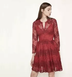 Maje "Rayela Marine" fit & flare lace dress in scarlett size 3 - Picture 1 of 12