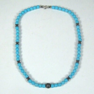 Turquoise Beaded Necklace Sterling Silver 925 Beads Hook Clasp 21 In Boho - Picture 1 of 11