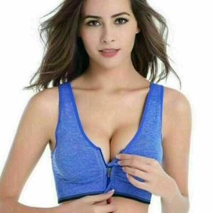 US Women's Front Zip Sport Bra Push Up High Impact Wireless Padded Yoga Gym Vest - Picture 1 of 16